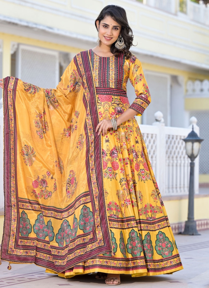 Prominent Yellow Silk Readymade Gown