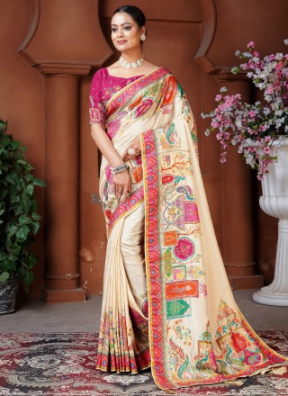 pure-dola Cream Classic Saree