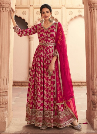 pure-dola Hot Pink Jacquard Work Trendy Anarkali Salwar Kameez