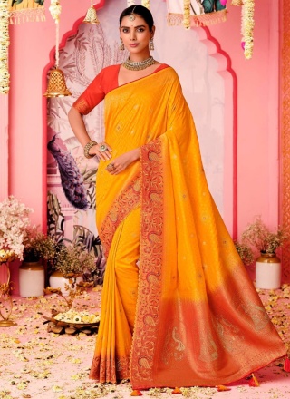 pure-dola Trendy Saree in Yellow