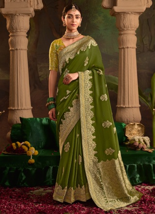 pure-dola Weaving Contemporary Saree in Green