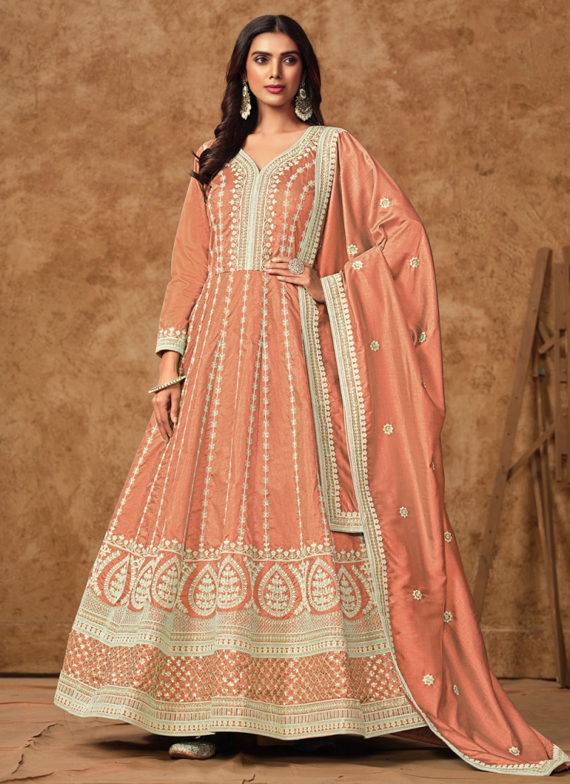 pure-dola Zari Peach Gown 