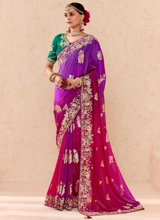 Purple and Rani Sequins Classic Saree