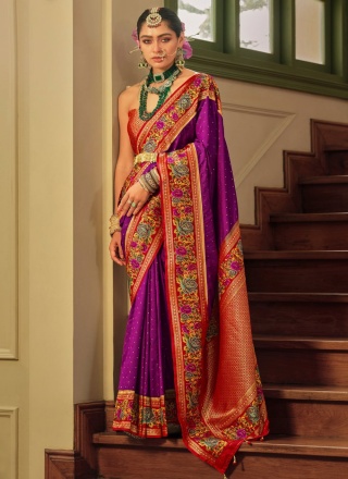 Purple Ceremonial Silk Contemporary Saree