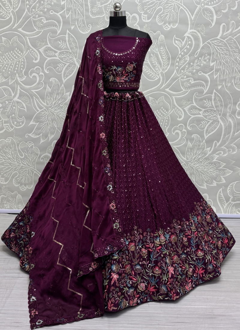 Purple Chinon Ceremonial Designer Lehenga Choli