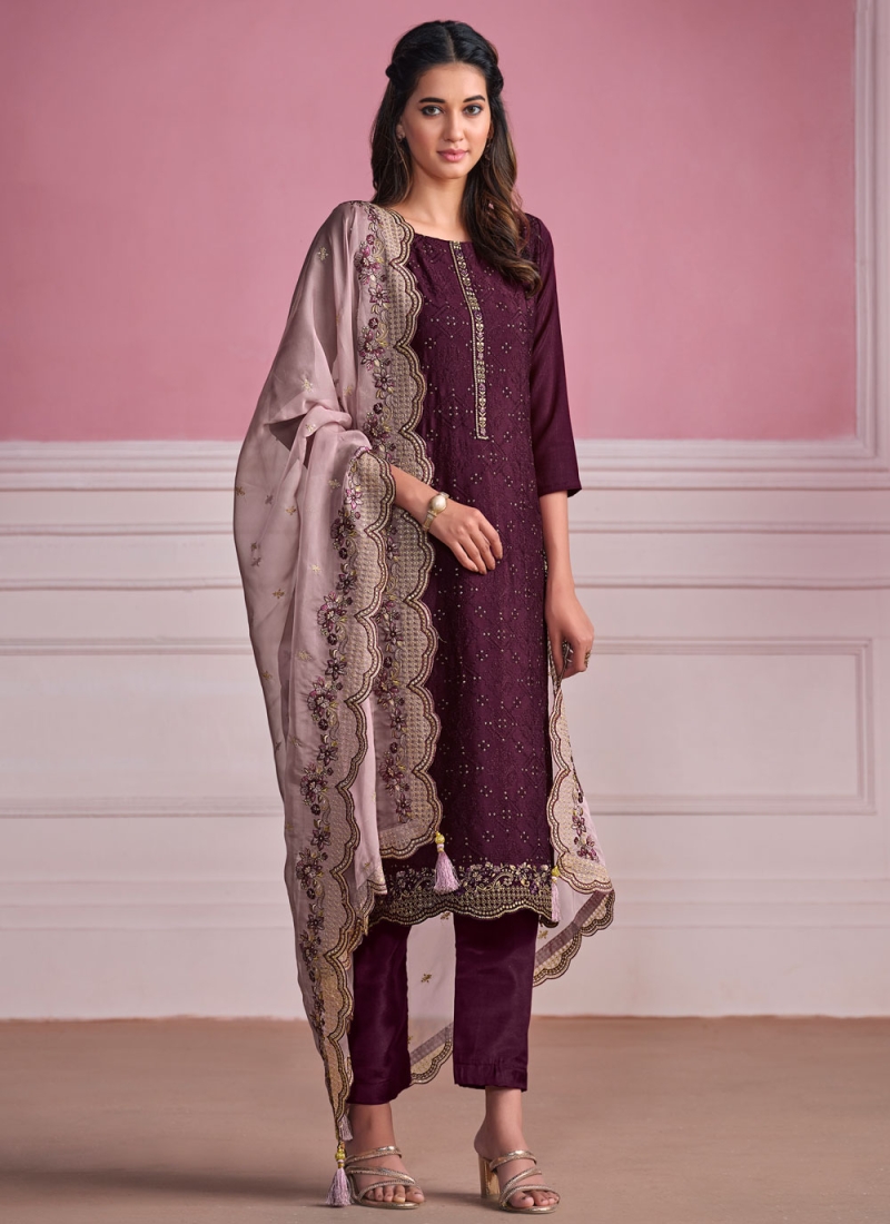 Purple Chinon Pant Style Suit