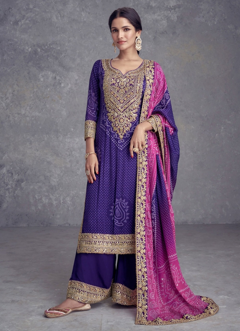 Purple Chinon Trendy Salwar Kameez