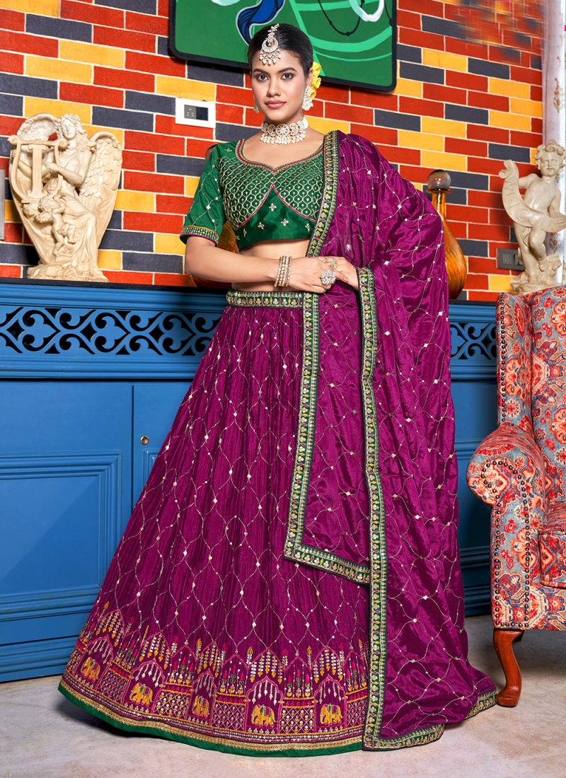 Purple Silk Lehenga Choli Set with attractive Embroidery work - Dress me  Royal