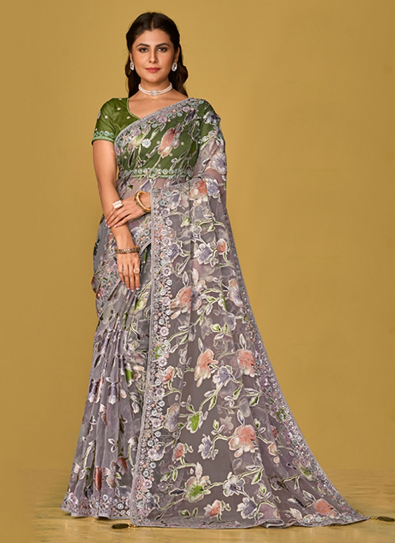 Purple Embroidered Festival Classic Saree