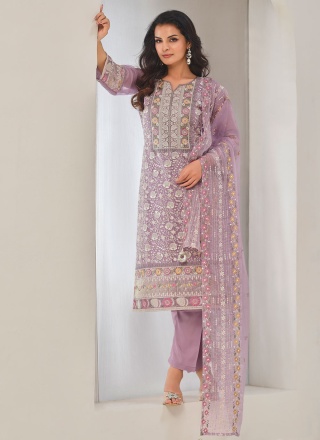 Purple Embroidered Pant Style Suit