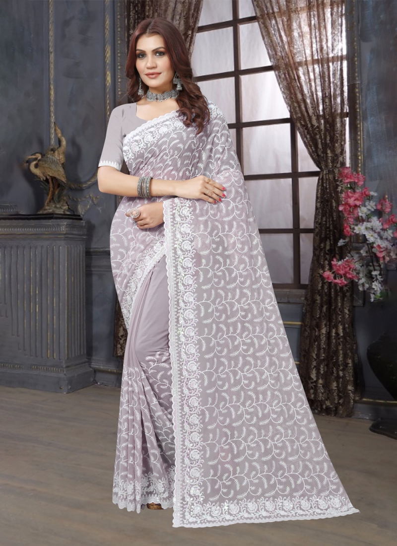 Purple designer fancy party wear saree 48511