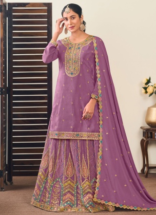 Purple Embroidered Sangeet Readymade Lehenga Choli