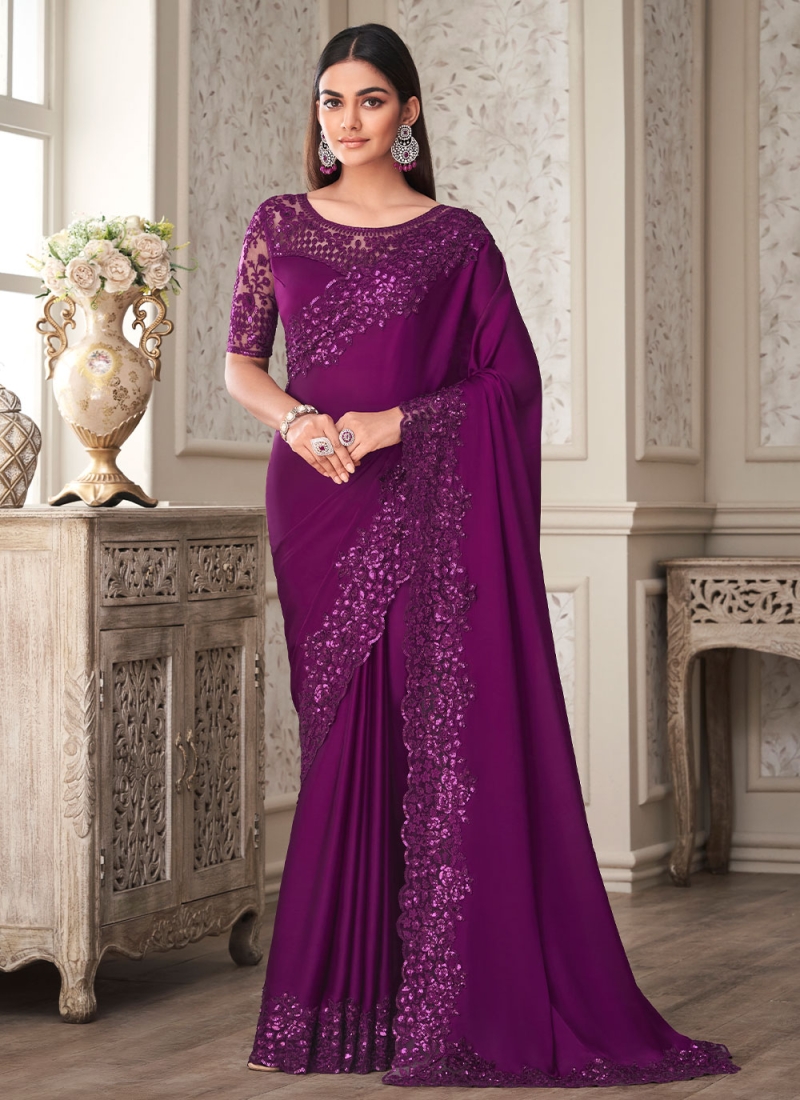 Banarasi saree : Purple jacquard weaving work banarasi silk ...