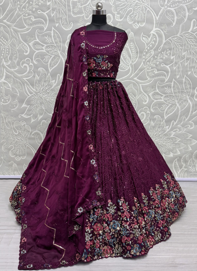 Purple Floral Patterns Reception Trendy Lehenga Choli