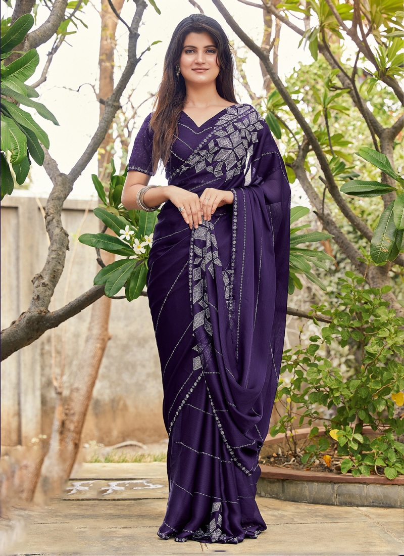 Elegant Purple Saree for Women, Ready to Wear Prestitched Saree, Indian  Wedding Dress, Party Wear Sarees - Etsy