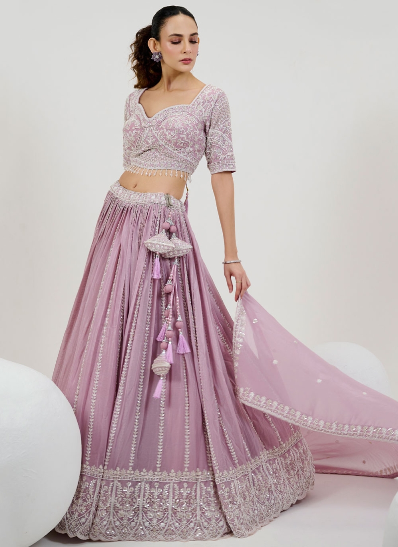 Purple Reception Georgette Readymade Lehenga Choli