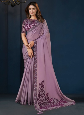 Purple Reception Satin Silk Designer Saree