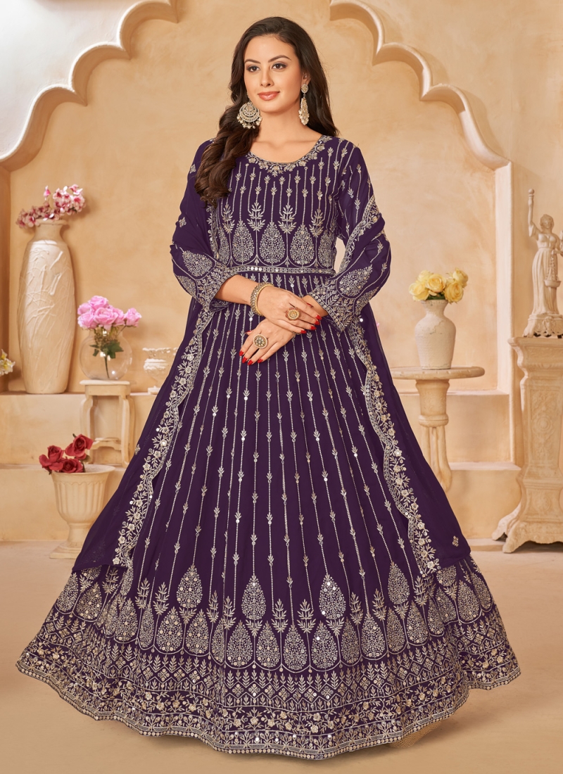 Purple Resham Wedding Trendy Salwar Kameez