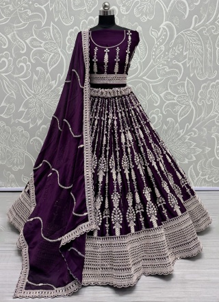 Purple Satin Reception Trendy Lehenga Choli