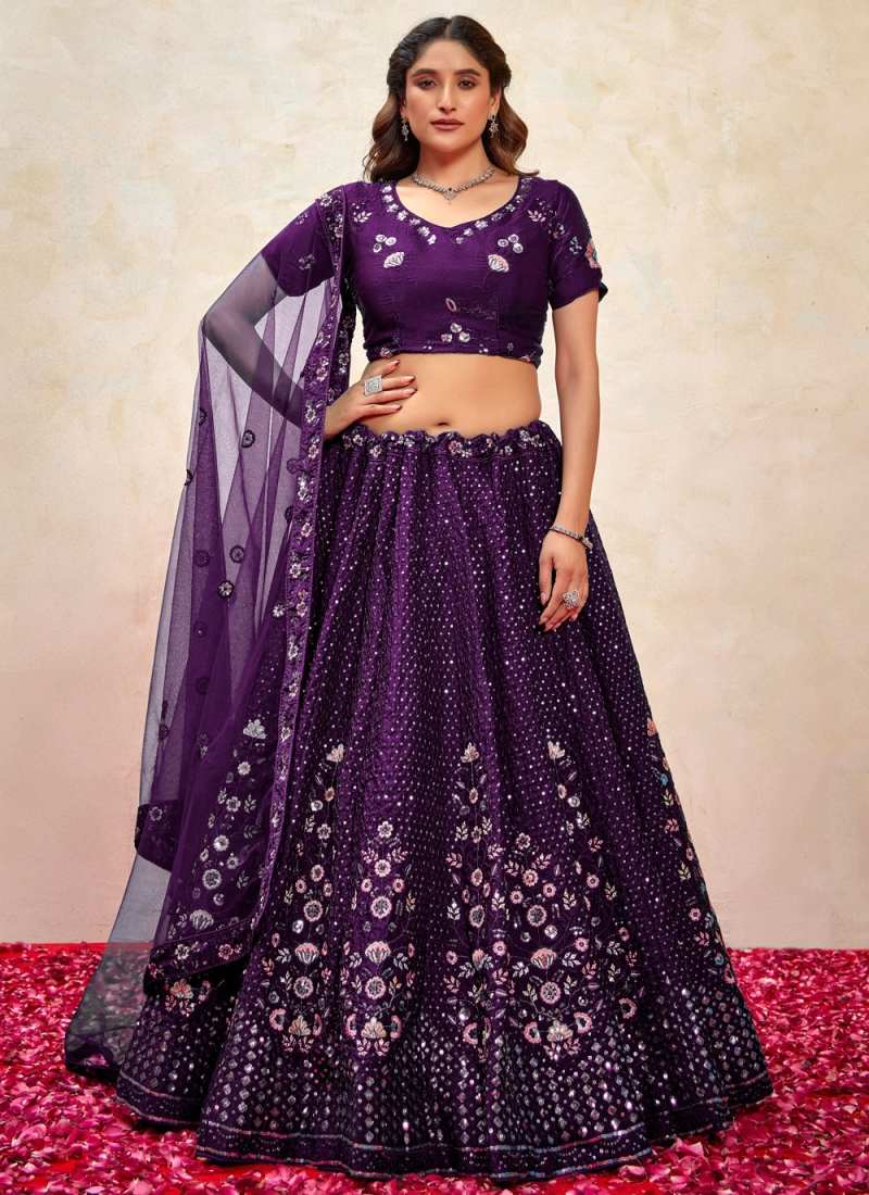 Purple Sequins Silk Trendy Lehenga Choli