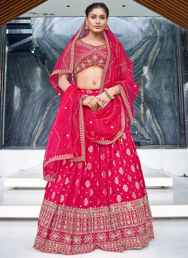 Readymade Lehenga Choli Embroidered pure-dola in Rani