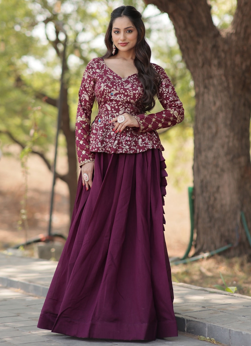 Readymade Lehenga Choli Plain Vichitra Silk in Wine