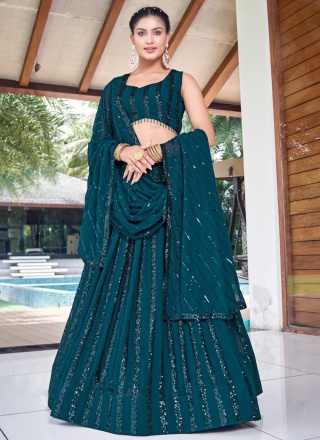 Readymade Lehenga Choli Sequins Faux Georgette in Green and Teal