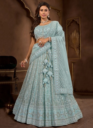 Readymade Lehenga Choli Stone Net in Aqua Blue