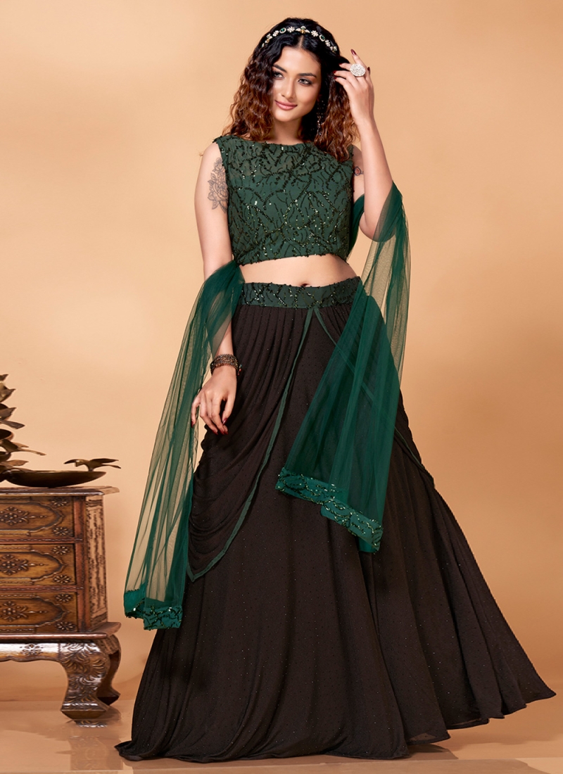 Dark Green Net & Silk Satin Lehenga With Heavy Embroidery & Stone Work  Embellished – Maharani