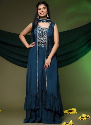 Readymade Salwar Suit Embroidered Chinon in Teal