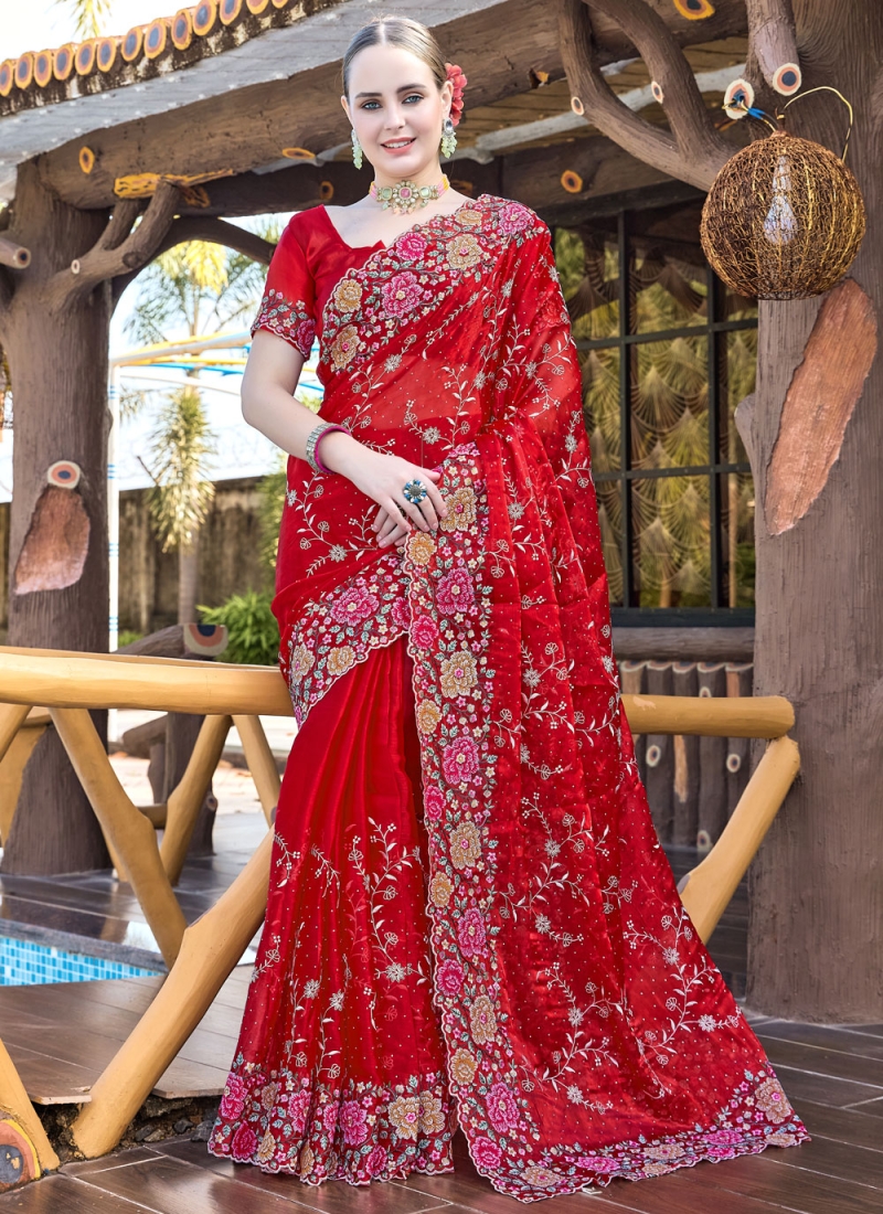 Red Color Classic Saree