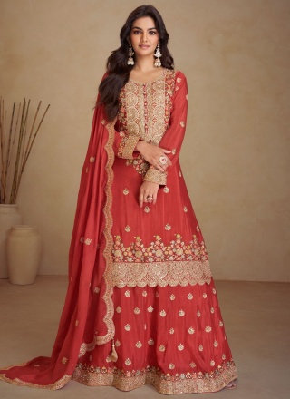 Red Color Readymade Salwar Kameez