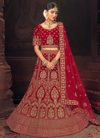 Ravishing Red Color Velvet Embroidered Work Wedding Wear Lehenga Choli –  Lehenga Closet