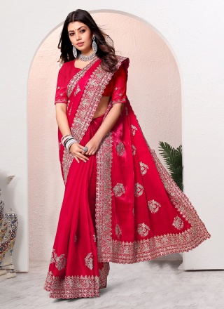 Red Crepe Silk Trendy Saree