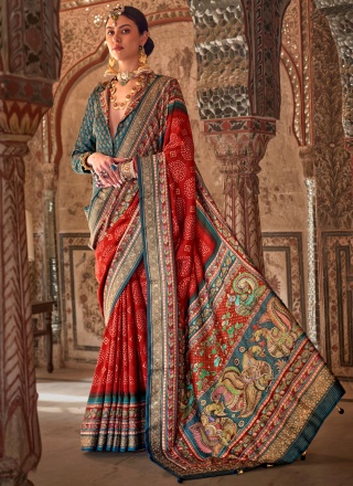 Red Print Designer Saree