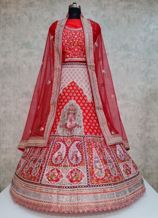 Red Silk Embroidered Designer Lehenga Choli