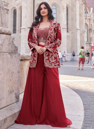 Red Silk Reception Jacket Style Suit