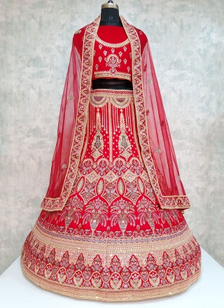 Red Velvet Embroidered Lehenga Choli