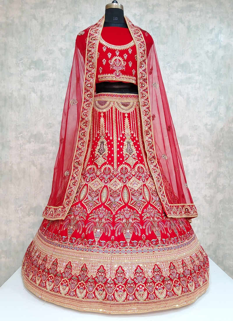 Red Velvet Embroidered Lehenga Choli