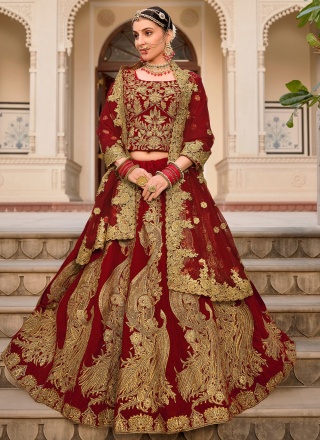 Red Velvet Thread Trendy Lehenga Choli