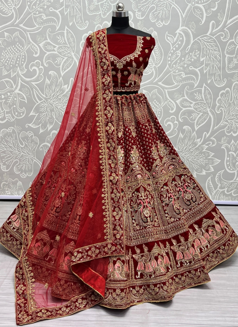 Pink Velvet Lehenga Choli Net Chunri Designer Lengha Wedding Sequins Dress  Sari | eBay