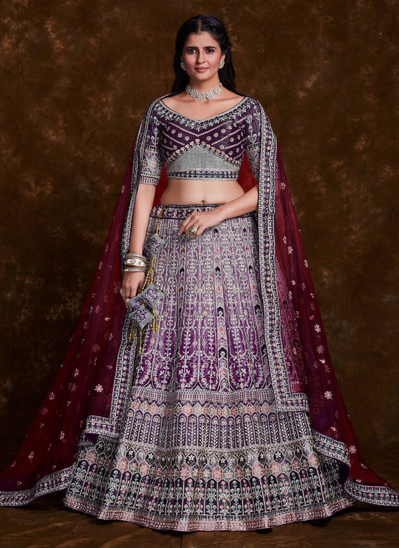 Velvet circular lehenga choli in Purple colour 2274