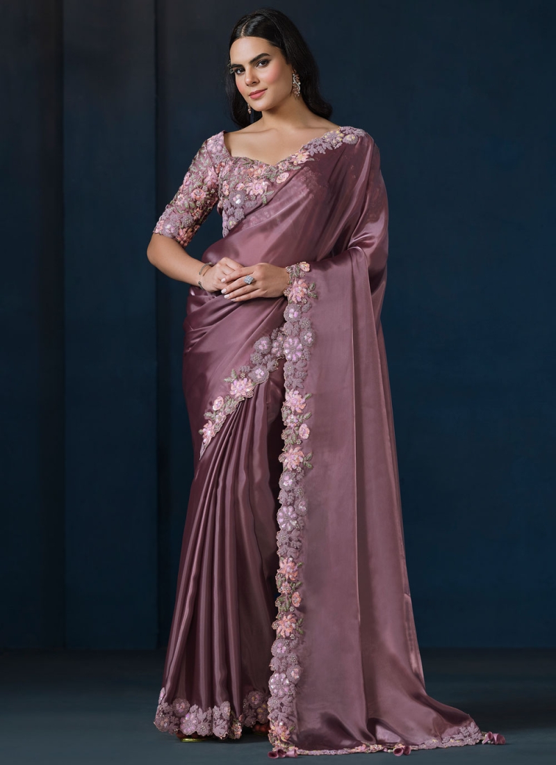 Regal Purple Satin Silk Classic Saree