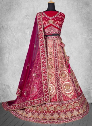 Regal Red Embroidered Velvet Trendy Lehenga Choli