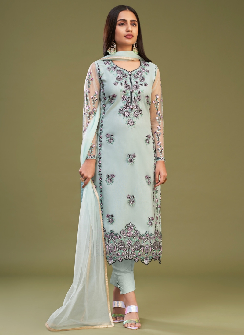 Remarkable Embroidered Sea Green Net Salwar Kameez