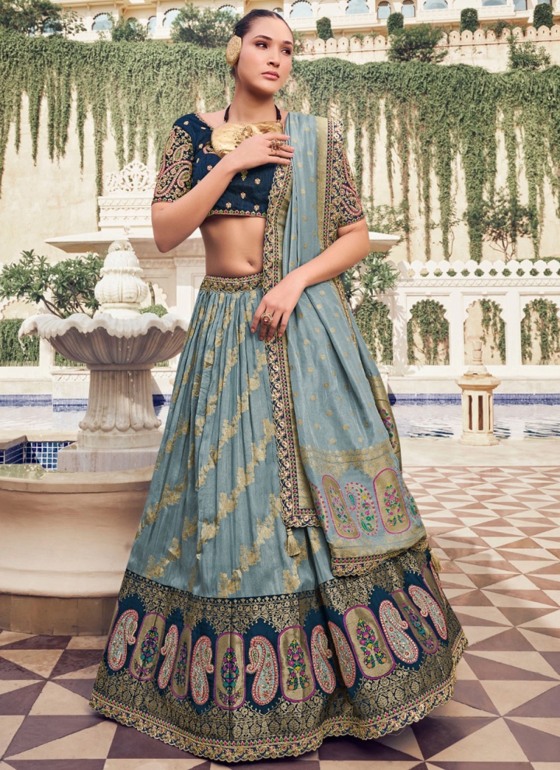 Remarkable Embroidered Tissue Designer Lehenga Choli