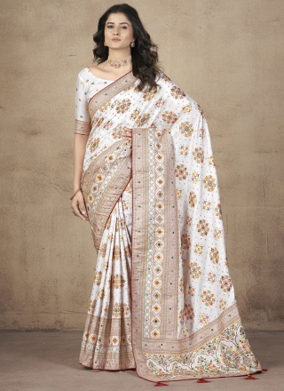 Remarkable Thread Pashnima Silk White Trendy Saree