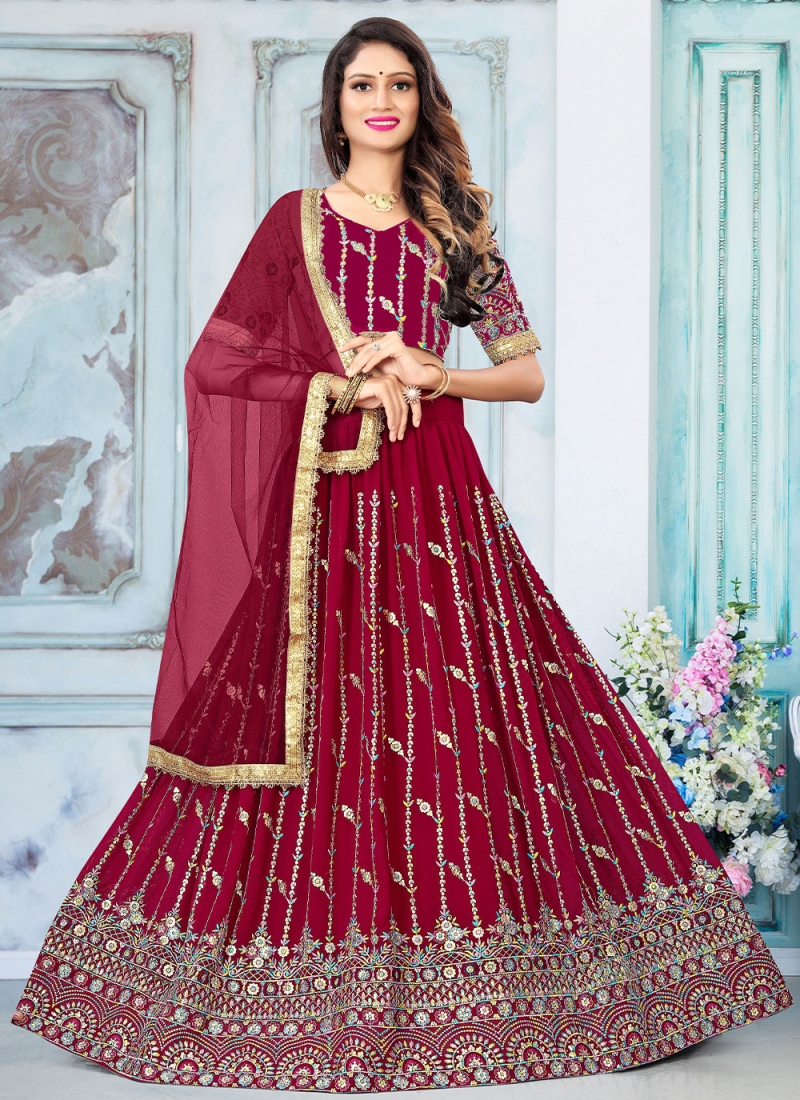 Distinctive Maroon Embroidered Lehenga Choli