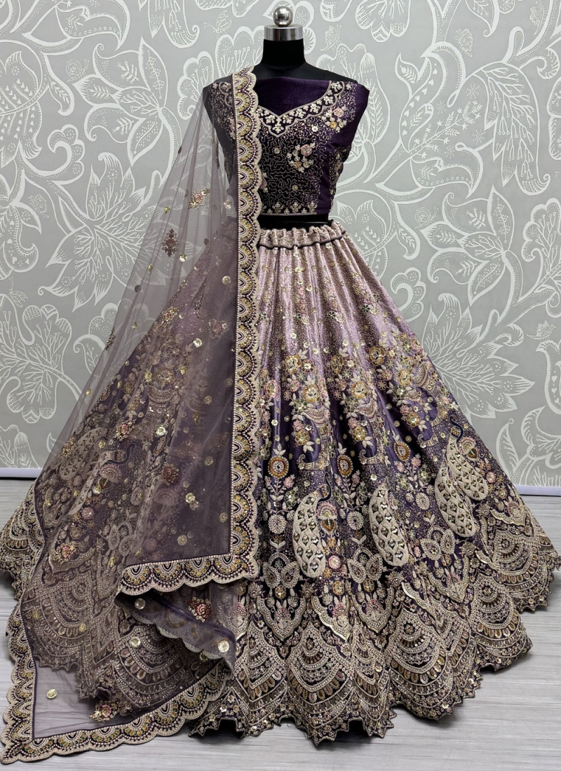 Renowned Velvet Thread Purple Trendy Lehenga Choli