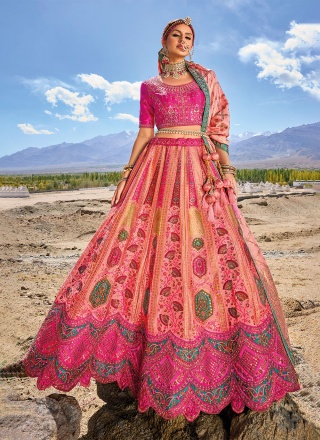 Riveting Pink Wedding A Line Lehenga Choli